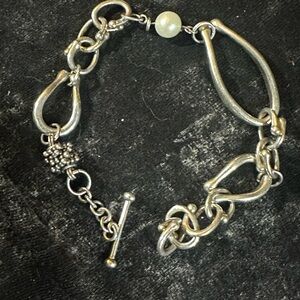 925 Sterling Silver signed Michael Dawkins Silver Bracelet with Pearl Detail